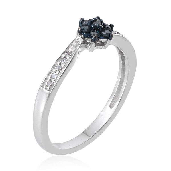 Blue Diamond (Rnd), White Diamond 7 Stone Ring in Sterling Silver 0.200 Ct.