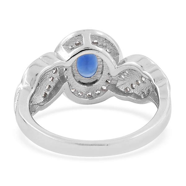 Simulated Blue Sapphire (Ovl),Simulated Diamond Ring in Rhodium Overlay Sterling Silver
