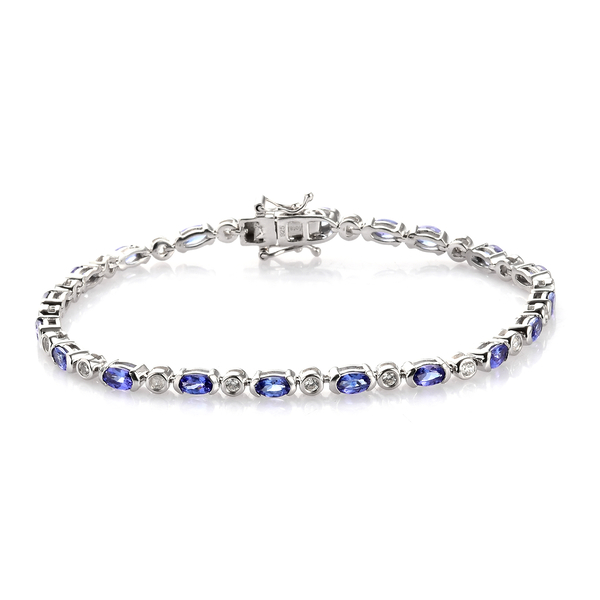 AAA Tanzanite and Natural Cambodian Zircon Bracelet (Size 7.5) in Platinum Overlay Sterling Silver 6