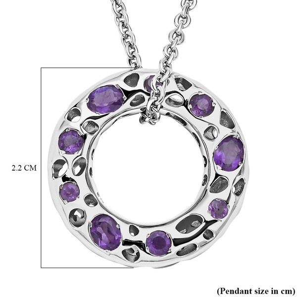 RACHEL GALLEY Amethyst Pendant with Chain (Size 18/24/30) in Rhodium Overlay Sterling Silver, Silver Wt. 13.44 Gms