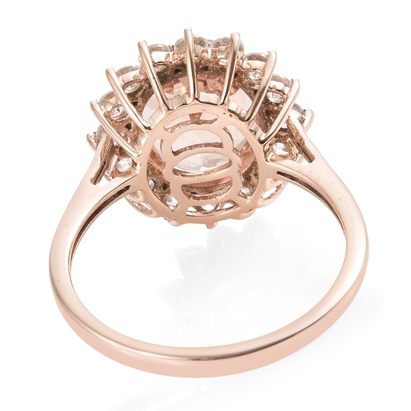 Limited Available- 9K Rose Gold AAA Rare Size Marropino Morganite (Ovl 4.00 Ct), Natural Cambodian Zircon Ring 5.500 Ct.