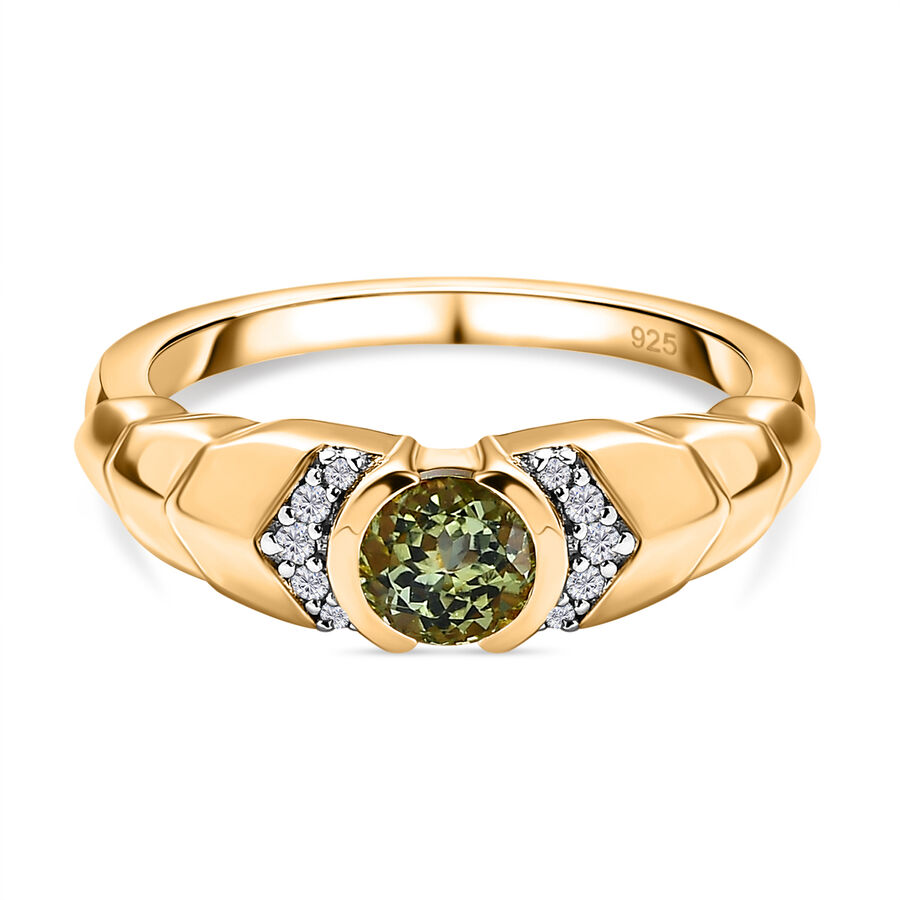 Calabar Tourmaline & Natural Zircon Ring in 18K Vermeil Yellow Gold Plated Sterling Silver