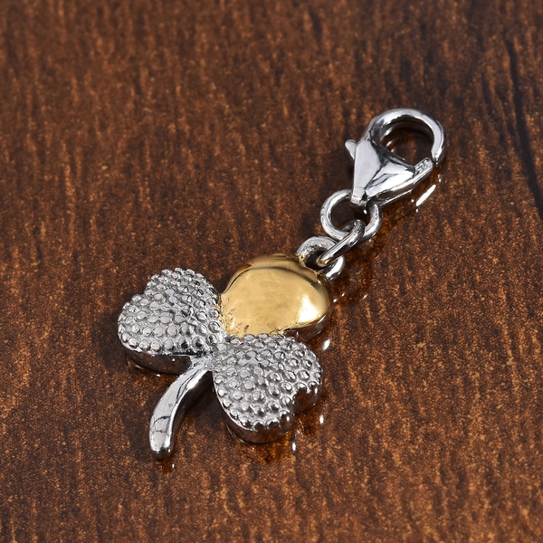 Platinum and Yellow Gold Overlaye Sterling Silver Shamrock Leaf Charm