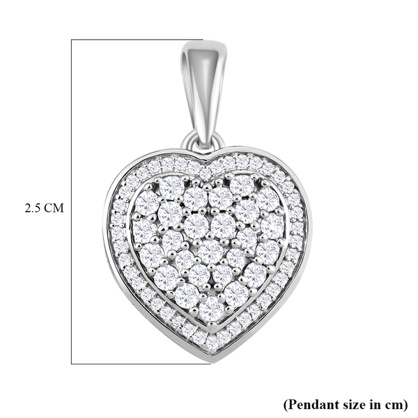 Moissanite Heart Pendant in Platinum Overlay Sterling Silver