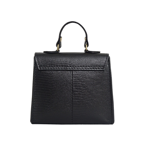 Assots London KYLIE Lizard Textured Genuine Leather Grab Bag (Size 13x2.5x10 Cm) - Black