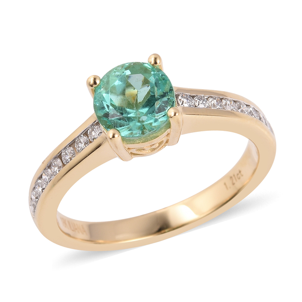 ILIANA 18K Yellow Gold AAA Boyaca Colombian Emerald (Rnd), Diamond (SI/G-H) Ring 1.485 Ct.