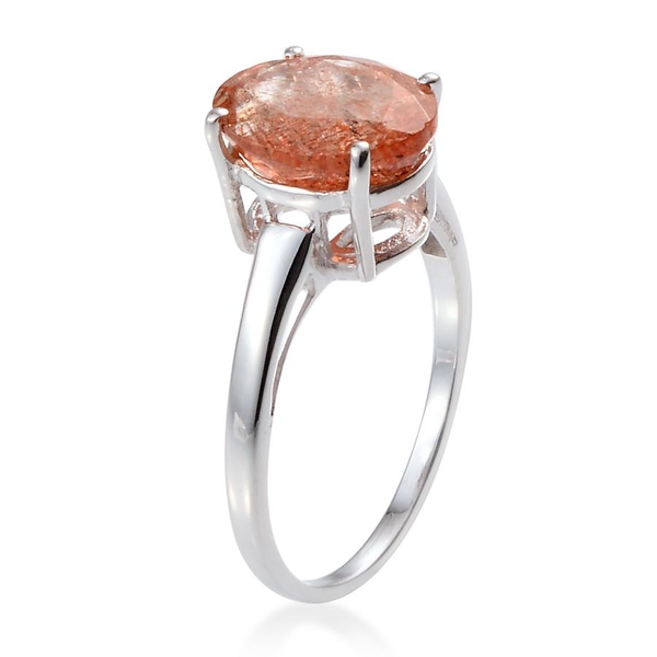 Tanzanian Sun Stone (Ovl) Solitaire Ring in Platinum Overlay Sterling Silver 4.000 Ct.