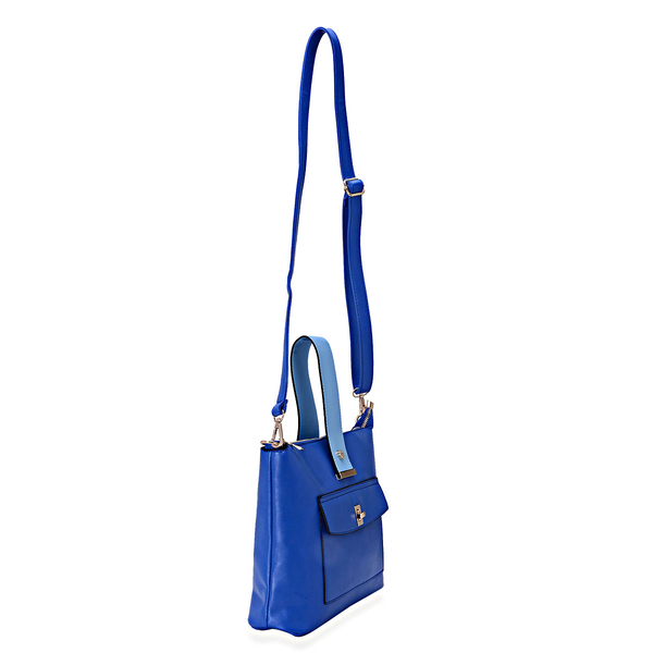 Royal and Light Blue Colour Tote Bag With External Zipper Pocket, Adjustable and Removable Shoulder Strap (Size 31x23x7.5 Cm)