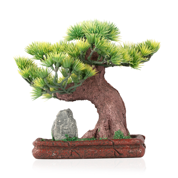 Home Decor - Bonsai Pine Tree with Goldstone and Resin Planted in Dark Red Rectangle Shape Base