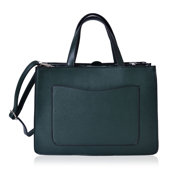 Green and Camel Colour Tote Bag With Adjustable and Removable Shoulder Strap (Size 34.5x24x12.5 Cm)