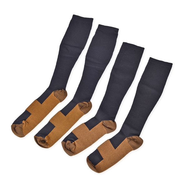 Anti Fatigue Copper Infused Fiber and Compression Socks Set of 2 Pairs (S-M) and (L-XL)