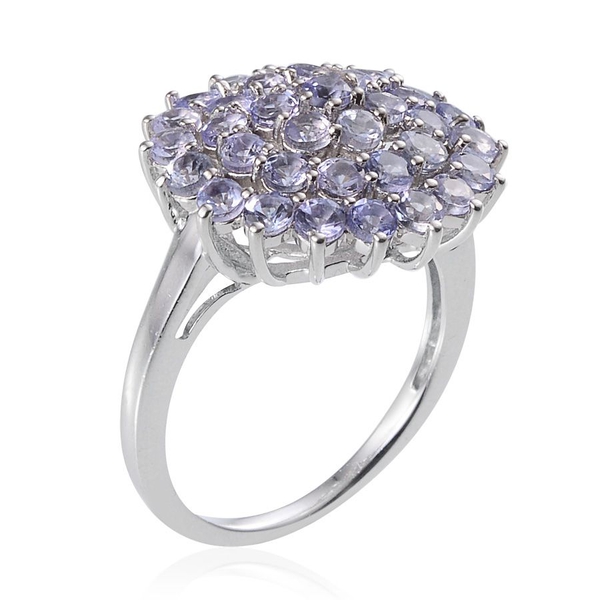 Tanzanite (Rnd) Cluster Ring in Platinum Overlay Sterling Silver 2.500 Ct.