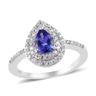 Premium Tanzanite and Natural Cambodian Zircon Ring in Platinum Overlay Sterling Silver 1.11 Ct.