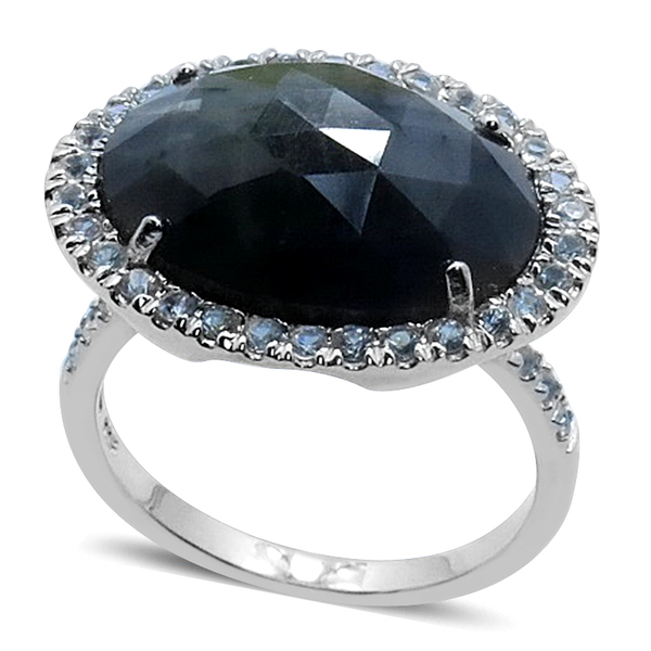 Natural Silver Sapphire (Ovl 9.11 Ct), White Sapphire Ring in Rhodium Plated Sterling Silver 10.250 