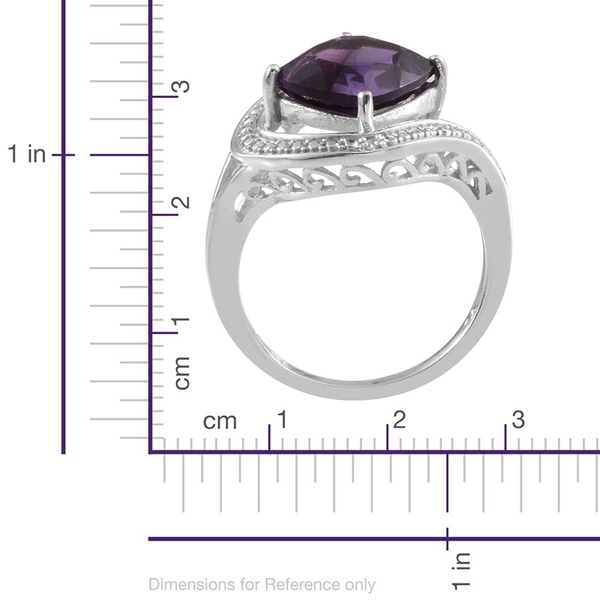 Lusaka Amethyst (Cush 3.75 Ct), Diamond Ring in Platinum Overlay Sterling Silver 3.770 Ct.
