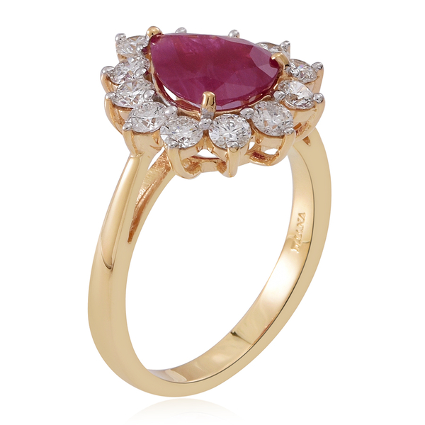 ILIANA 18K Y Gold Rare Size AAAA Ruby (Pear 2.75 Ct), Diamond Ring 3.750 Ct.