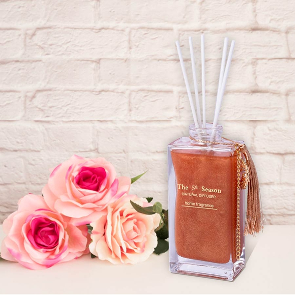 The 5th Season - 150ml Reed Diffuser Air Freshener in Gift Box with Artificial Flower - Gold (English Pear and Freesia Fragrance)