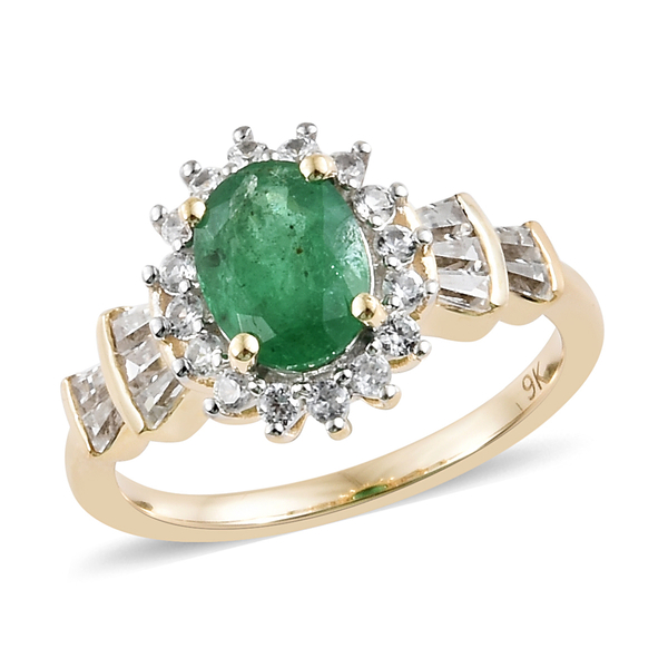 2 Carat AA Zambian Emerald and Cambodian Zircon Ballerina Ring in 9K Gold 2.3 Grams
