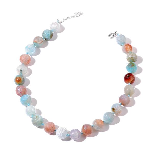 Multi Agate Enhanced Necklace (Size 18) in Rhodium Plated Sterling Silver 650.000 Ct.