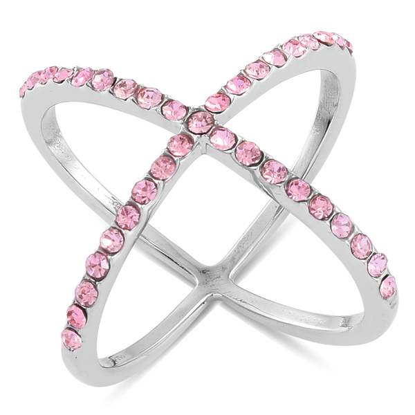 Pink Austrian Crystal Criss Cross Ring in Stainless Steel