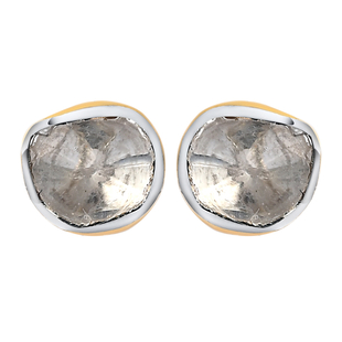 Artisan Crafted Polki Diamond Stud Earrings (with Push Back) in Yellow Gold Overlay Sterling Silver 