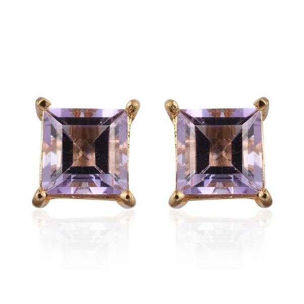 Rose De France Amethyst (Sqr) Stud Earrings (with Push Back) in 14K Gold Overlay Sterling Silver 1.7