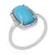 Arizona Sleeping Beauty Turquoise and Diamond Ring in Rhodium Overlay Sterling Silver 3.71 Ct.
