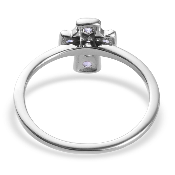 Tanzanite (Rnd) Cross Ring in Platinum Overlay Sterling Silver 0.25 Ct.