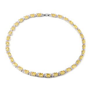 MP Simulated Yellow Sapphire and Simulated Diamond Tennis Necklace (Size 16) in Silver Tone
