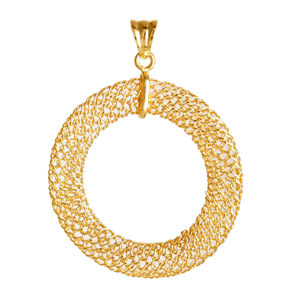 Vicenza Collection 14K Gold Overlay Sterling Silver Circle Mesh Pendant, Silver wt 3.20 Gms.