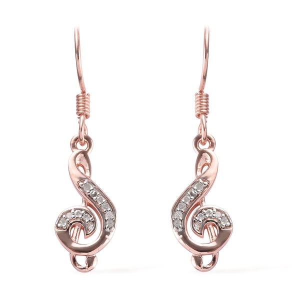 Diamond Musical Note Hook Earrings in Rose Gold Overlay Sterling Silver