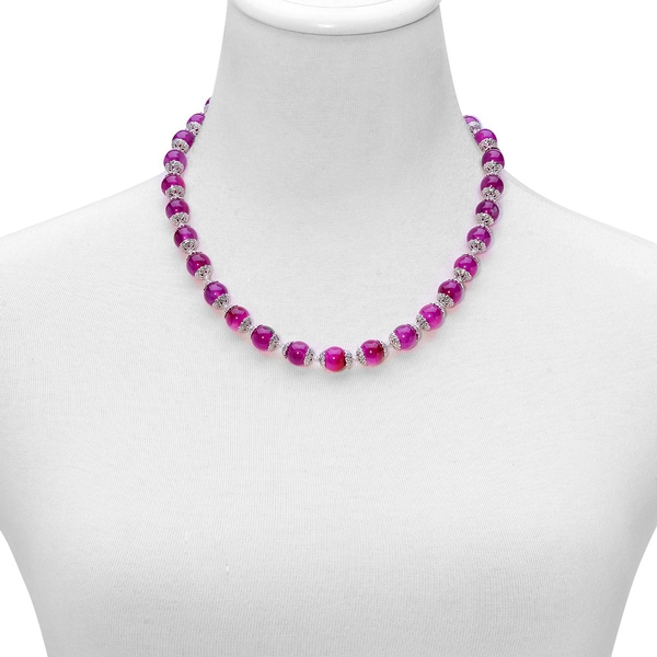 Pink Enhanced Quartzite Necklace (Size 18 with 2 inch Extender) in Silver Tone 151.000 Ct.