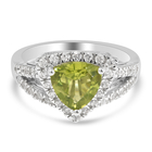 Natural Hebei Peridot and Natural Cambodian Zircon Ring (Size N) in Rhodium Overlay Sterling Silver 2.61 Ct.