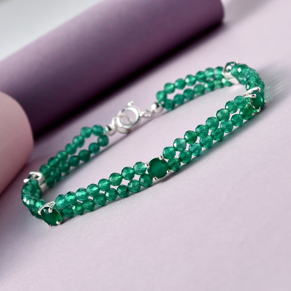 One Time Deal- Verde Onyx Beads Bracelet (Size - 7.5) in Sterling Silver 28.61 Ct.