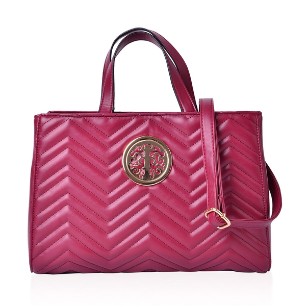 Burgundy Colour ZigZag Pattern Tote Bag with Adjustable and Removable Shoulder Strap (Size 33X23X13 