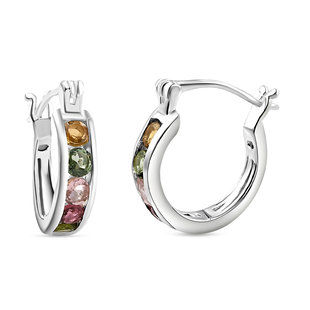 Multi-Tourmaline Hoop Earrings (With Clasp) in Sterling Silver 1.16 Ct.