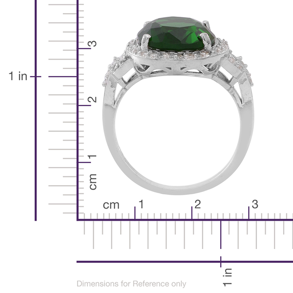 ELANZA AAA Simulated Green Tourmaline (Ovl), Simulated White Diamond Ring in Rhodium Plated Sterling Silver