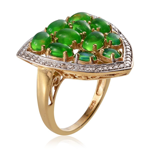 Green Ethiopian Opal (Ovl), Diamond Ring in 14K Gold Overlay Sterling Silver 4.020 Ct.