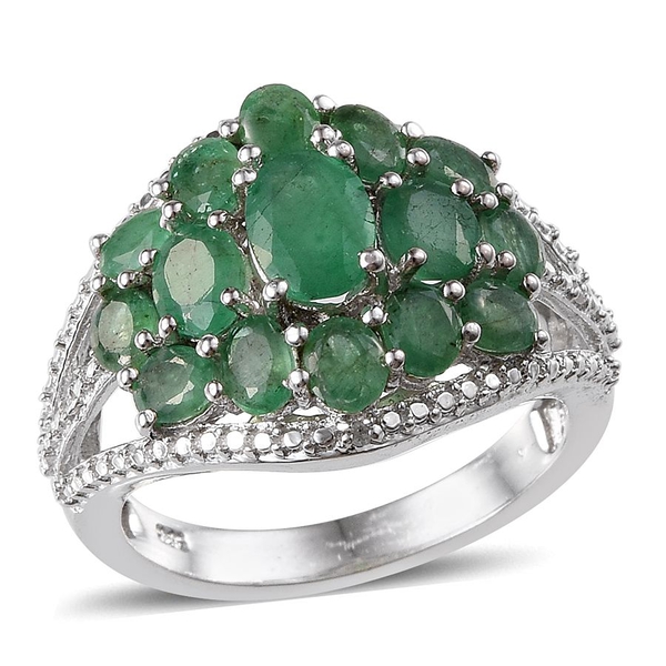 Kagem Zambian Emerald (Ovl 0.50 Ct), Diamond Ring in Platinum Overlay Sterling Silver 3.020 Ct.