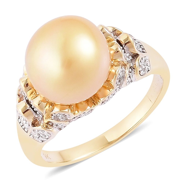 9K Y Gold Very Rare AAA South Sea Golden Pearl (Rnd 11.5-12 mm), Diamond (I3/G-H) Ring, Gold wt. 5.5