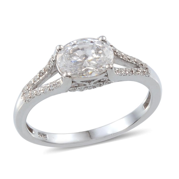 Lustro Stella - Platinum Overlay Sterling Silver (Ovl) Ring Made with Finest CZ 1.482 Ct.