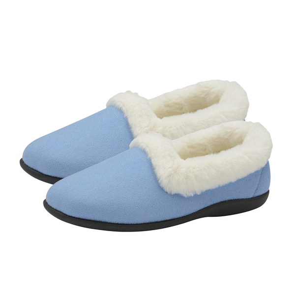 Dunlop Sandie Ladies Fleece Lined Collared Full Slippers - Blue (Size 6)