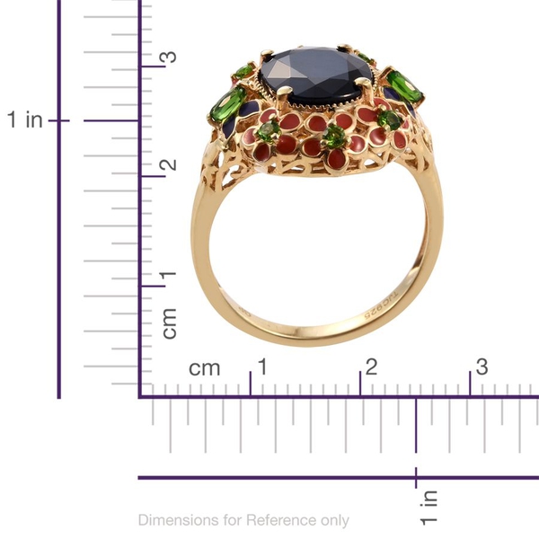 GP Kanchanaburi Blue Sapphire (Ovl 6.00 Ct), Chrome Diopside Floral Ring in 14K Gold Overlay Sterling Silver 6.420 Ct.