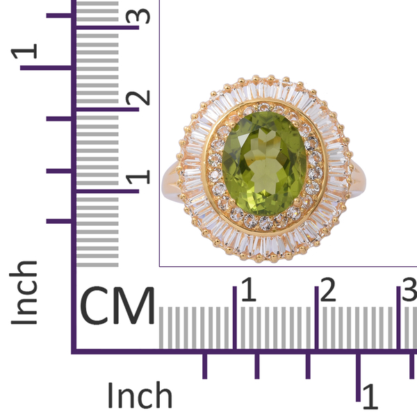 Extremely Rare Size- Hebei Peridot (Ovl 11X9MM 4.00 Ct), White Topaz Ring in Yellow Gold Overlay Sterling Silver 8.050 Ct.