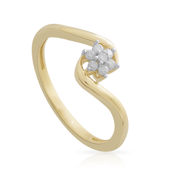 9K Yellow Gold 0.10 Carat Diamond (Rnd) Floral Ring SGL Certified (I3/G-H)