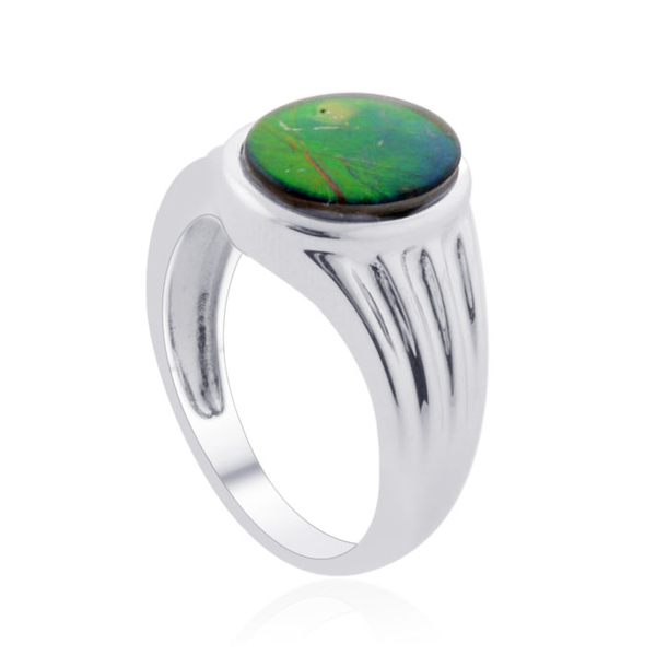 Tucson Collection Canadian Ammolite (Ovl) Solitaire Ring in Platinum Overlay Sterling Silver 2.400 Ct.