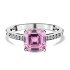 ELANZA Simulated Pink Sapphire (Asscher Cut) and Simulated Diamond Ring (Size R) in Rhodium Overlay Sterling 