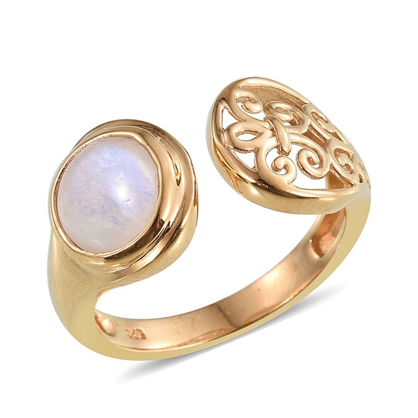Natural Rainbow Moonstone (Rnd) Solitaire Ring in 14K Gold Overlay Sterling Silver 2.500 Ct.