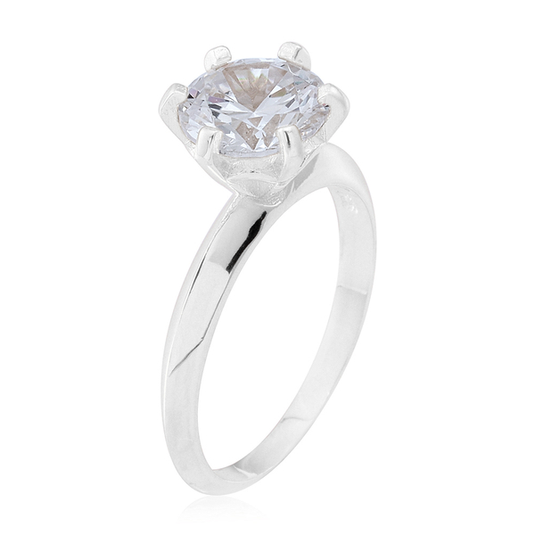 ELANZA AAA Simulated White Diamond (Rnd) Solitaire Ring in Rhodium Plated Sterling Silver, Silver wt 3.40 Gms.