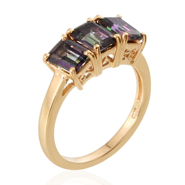 Northern Lights Mystic Topaz (Oct) Trilogy Ring in 14K Gold Overlay Sterling Silver 3.500 Ct.